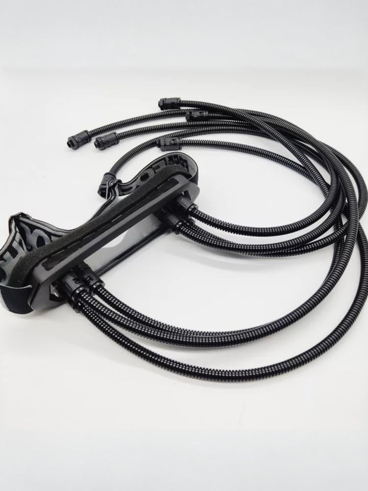 FOCKSHOP CTHULHU tube-detail cyber goggles — clear-lens version laid out with all six black decorative tubes