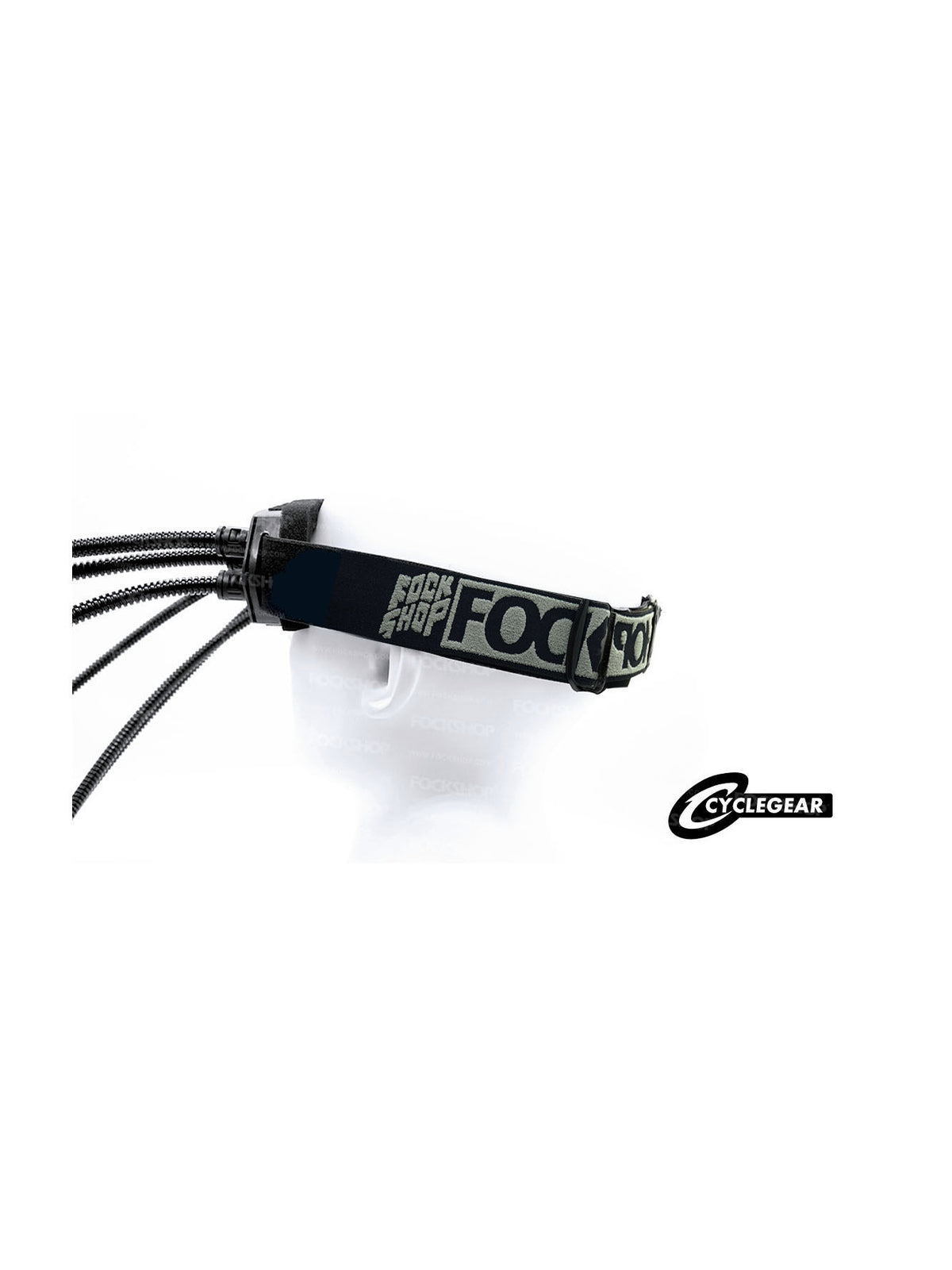 FOCKSHOP CTHULHU tube-detail cyber goggles — rear elastic strap and adjuster shown on the original white display head