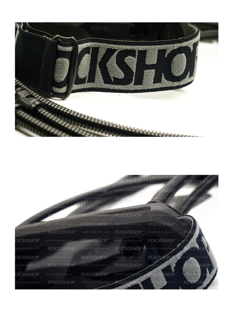 FOCKSHOP CTHULHU tube-detail cyber goggles — paired details of the adjustable embroidered strap and foam contact lining