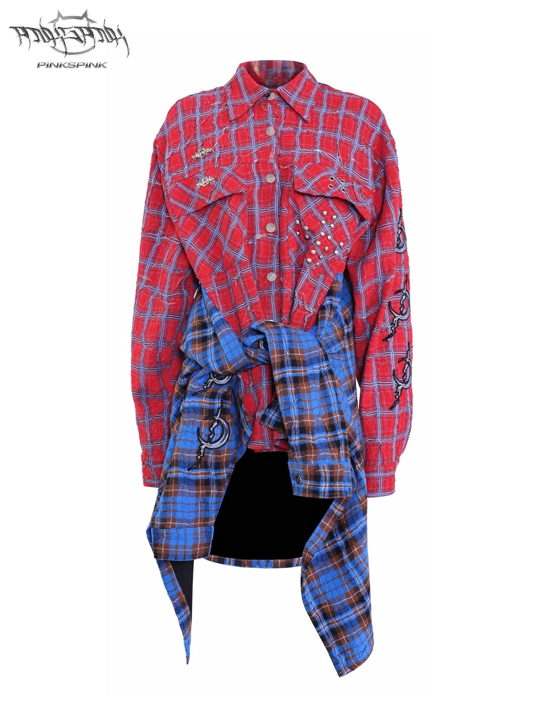 Y2K ONE-PIECE CHECKERED LONG SHIRT