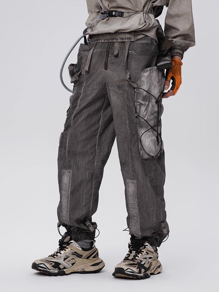 PIONEER dirty dyed multi-pocket removable waist bag functional work pants