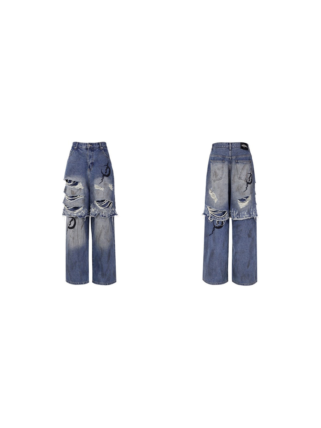 ELECTRIC MOON Double-Layer Distressed Denim Loose Jeans