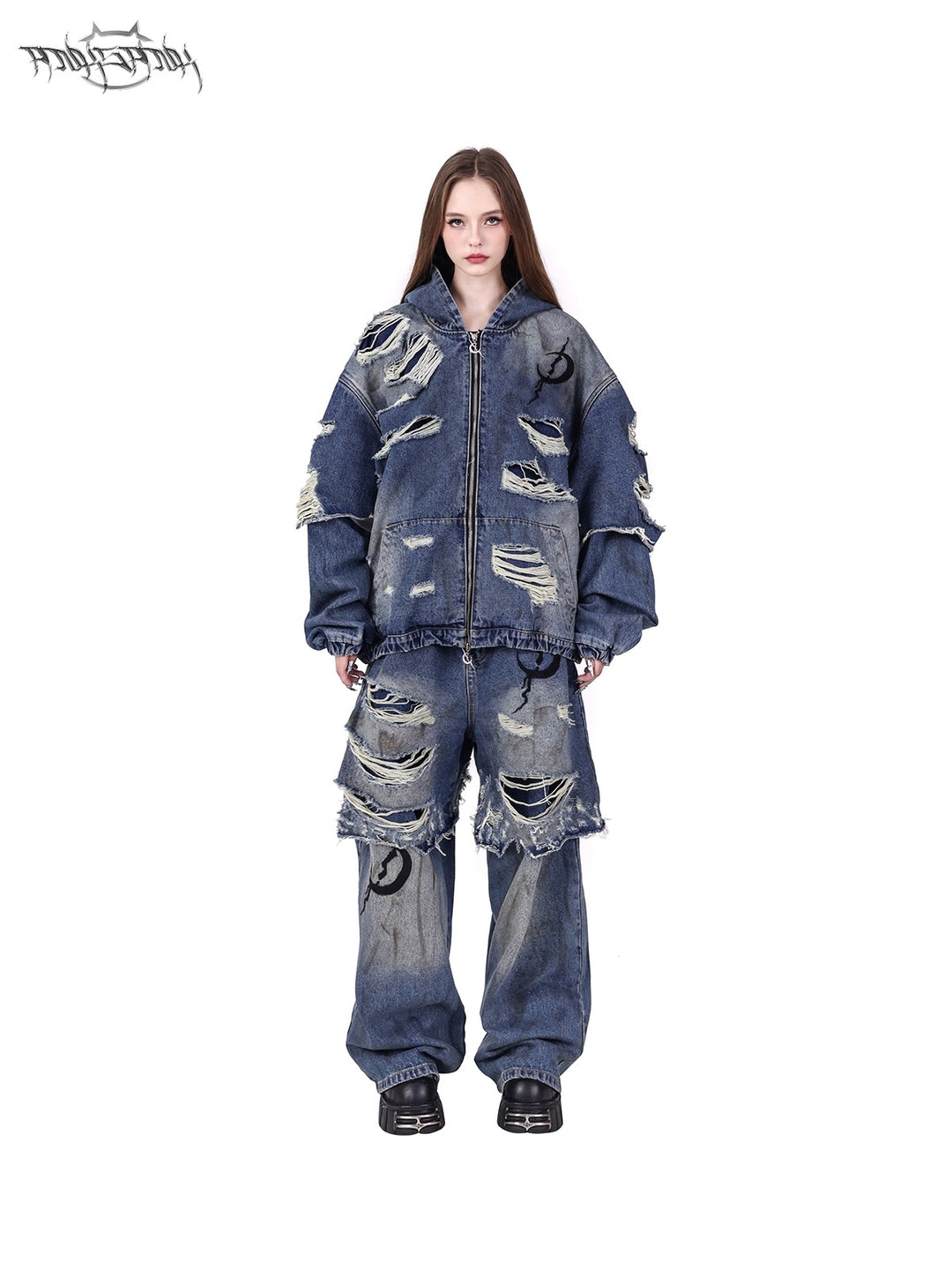 ELECTRIC MOON Double-Layer Distressed Denim Jacket