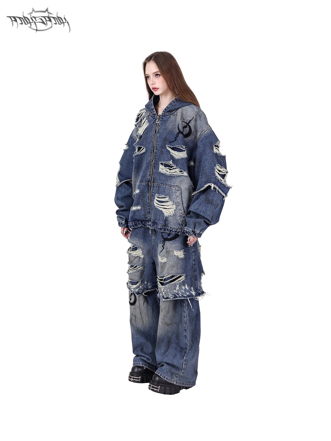 ELECTRIC MOON Double-Layer Distressed Denim Jacket
