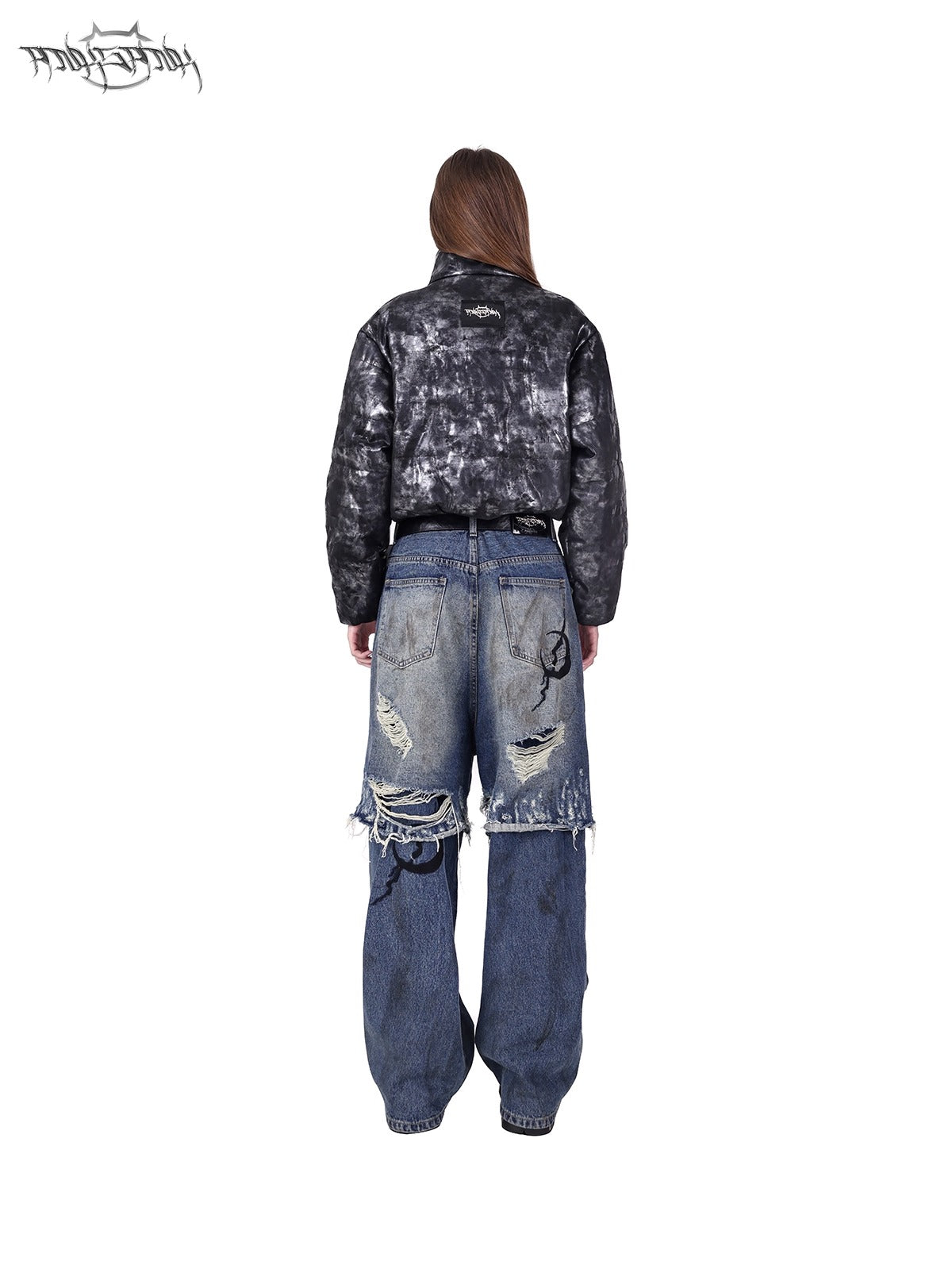 ELECTRIC MOON Double-Layer Distressed Denim Loose Jeans