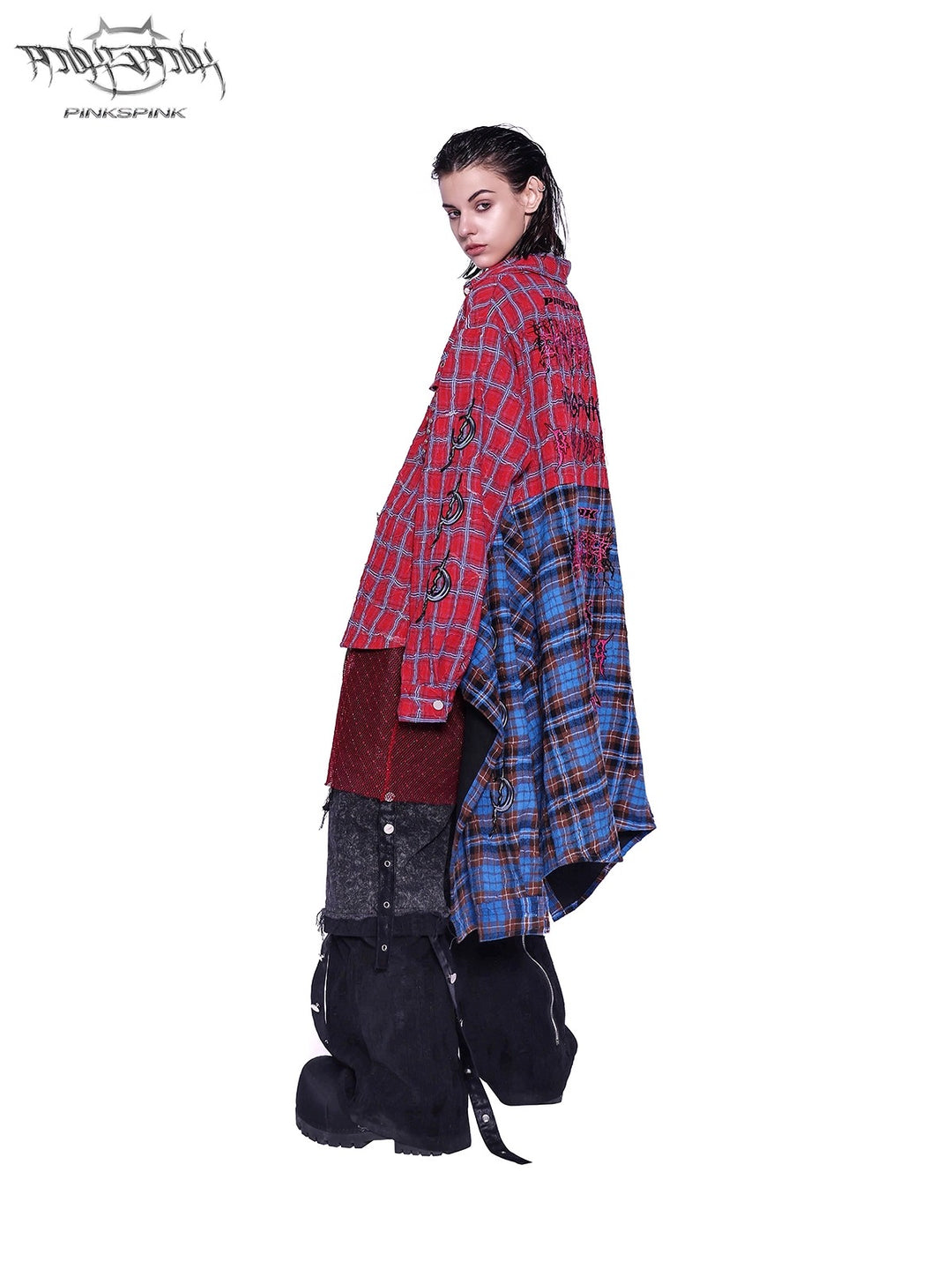 Y2K ONE-PIECE CHECKERED LONG SHIRT