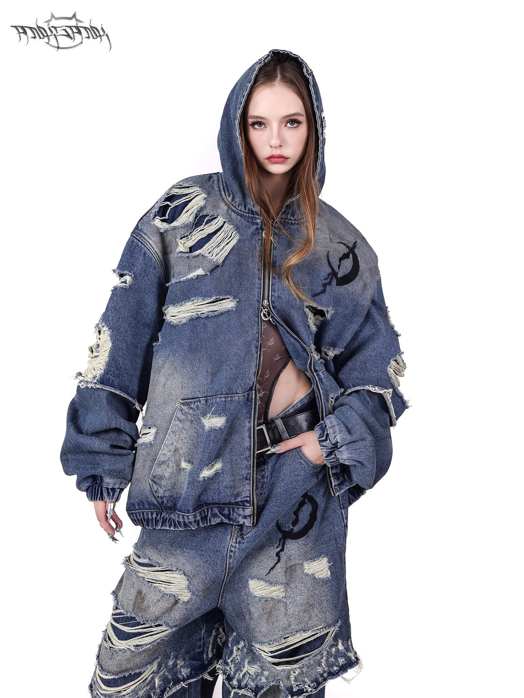 ELECTRIC MOON Double-Layer Distressed Denim Jacket