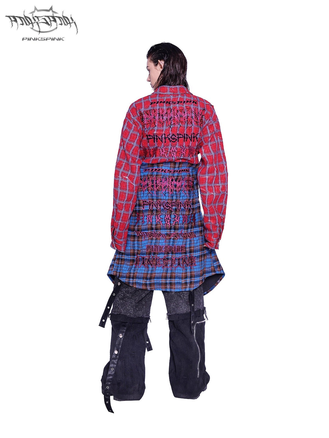 Y2K ONE-PIECE CHECKERED LONG SHIRT