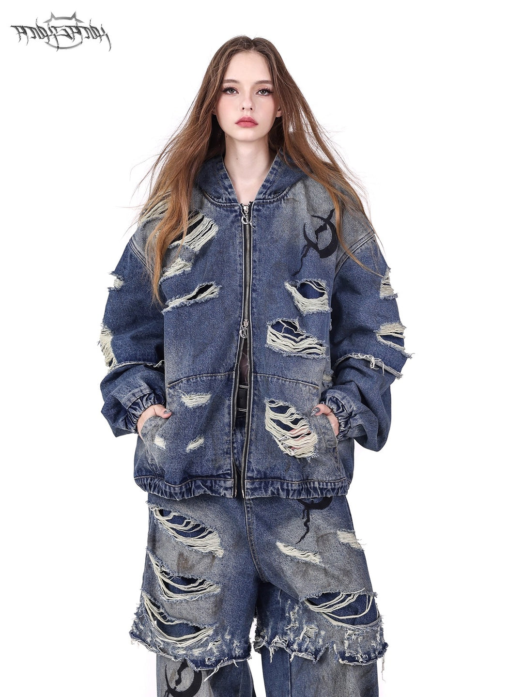 ELECTRIC MOON Double-Layer Distressed Denim Jacket