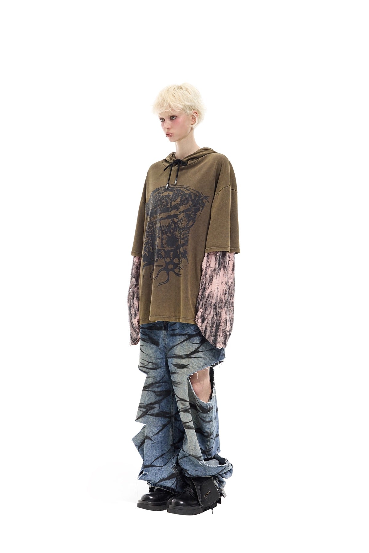 roar damage ロンT y2k Roar Shirt Mens Large Gray Button Up Long Sleeve Goth Cyber