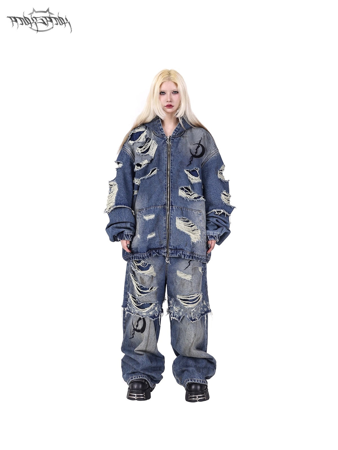 ELECTRIC MOON Double-Layer Distressed Denim Jacket