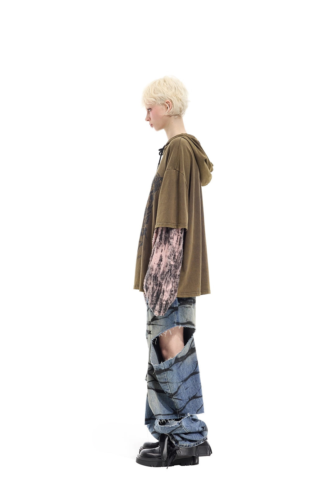 Y2K distressed loose hooded tee