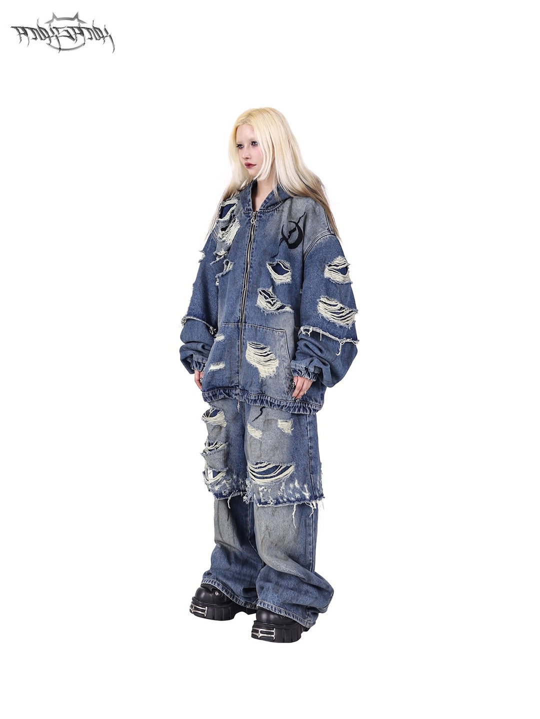 ELECTRIC MOON Double-Layer Distressed Denim Jacket