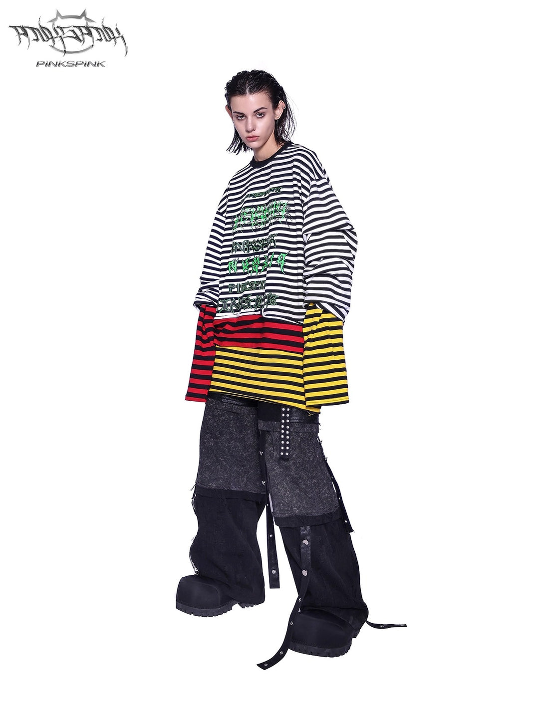 Y2K STACKED STRIPED SWEATSHIRT TEE