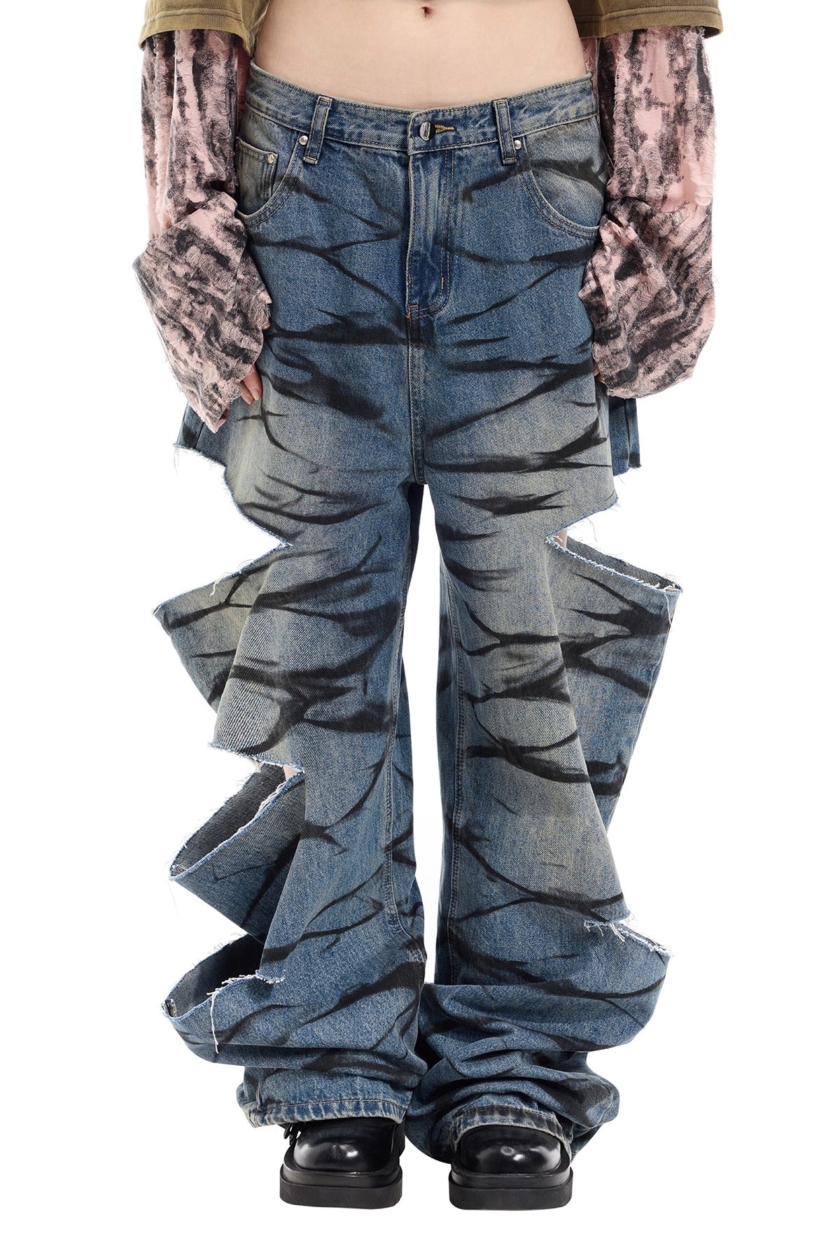 Y2K Ripped Graffiti Genderless Low-Rise Jeans – Dragon Star