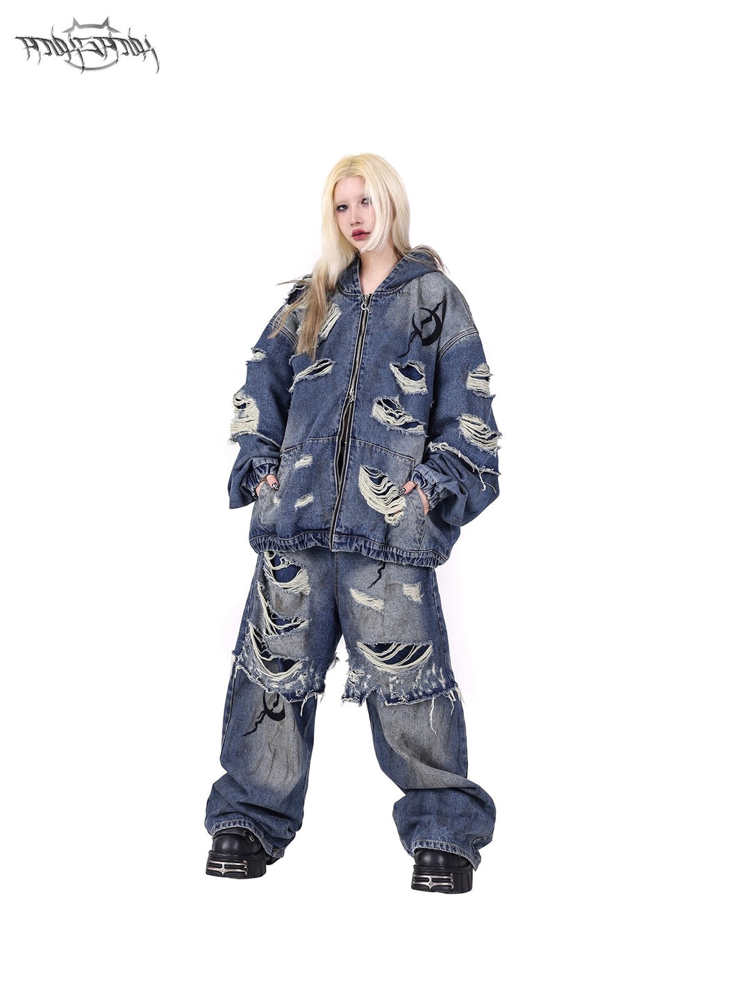 ELECTRIC MOON Double-Layer Distressed Denim Jacket