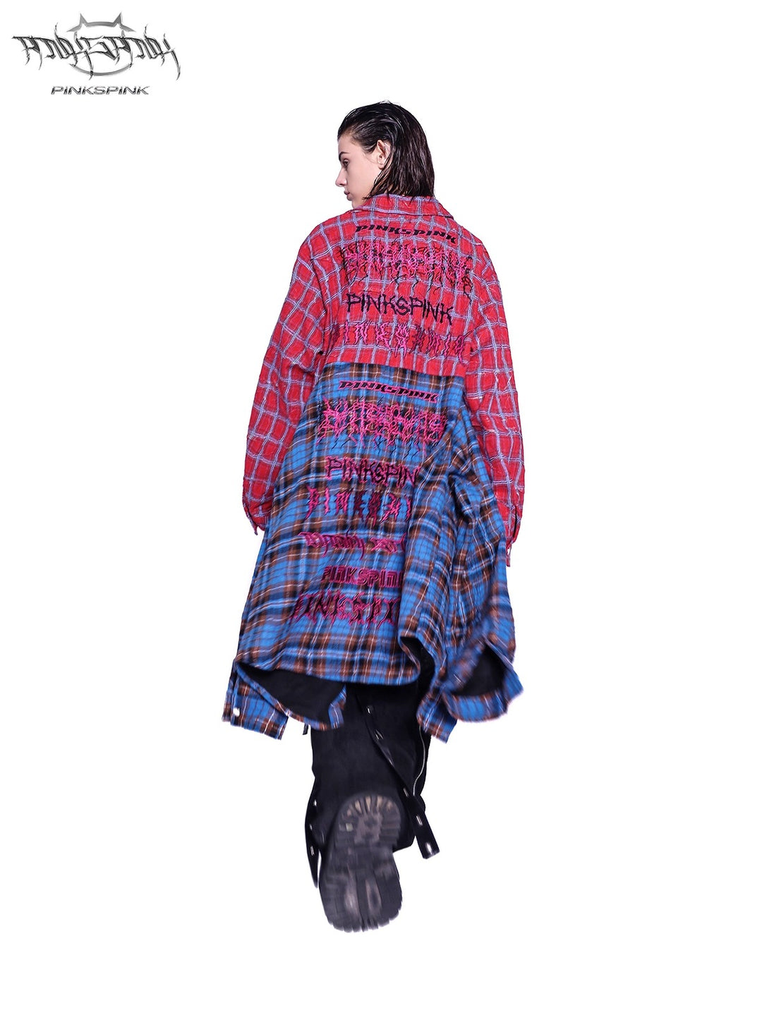 Y2K ONE-PIECE CHECKERED LONG SHIRT