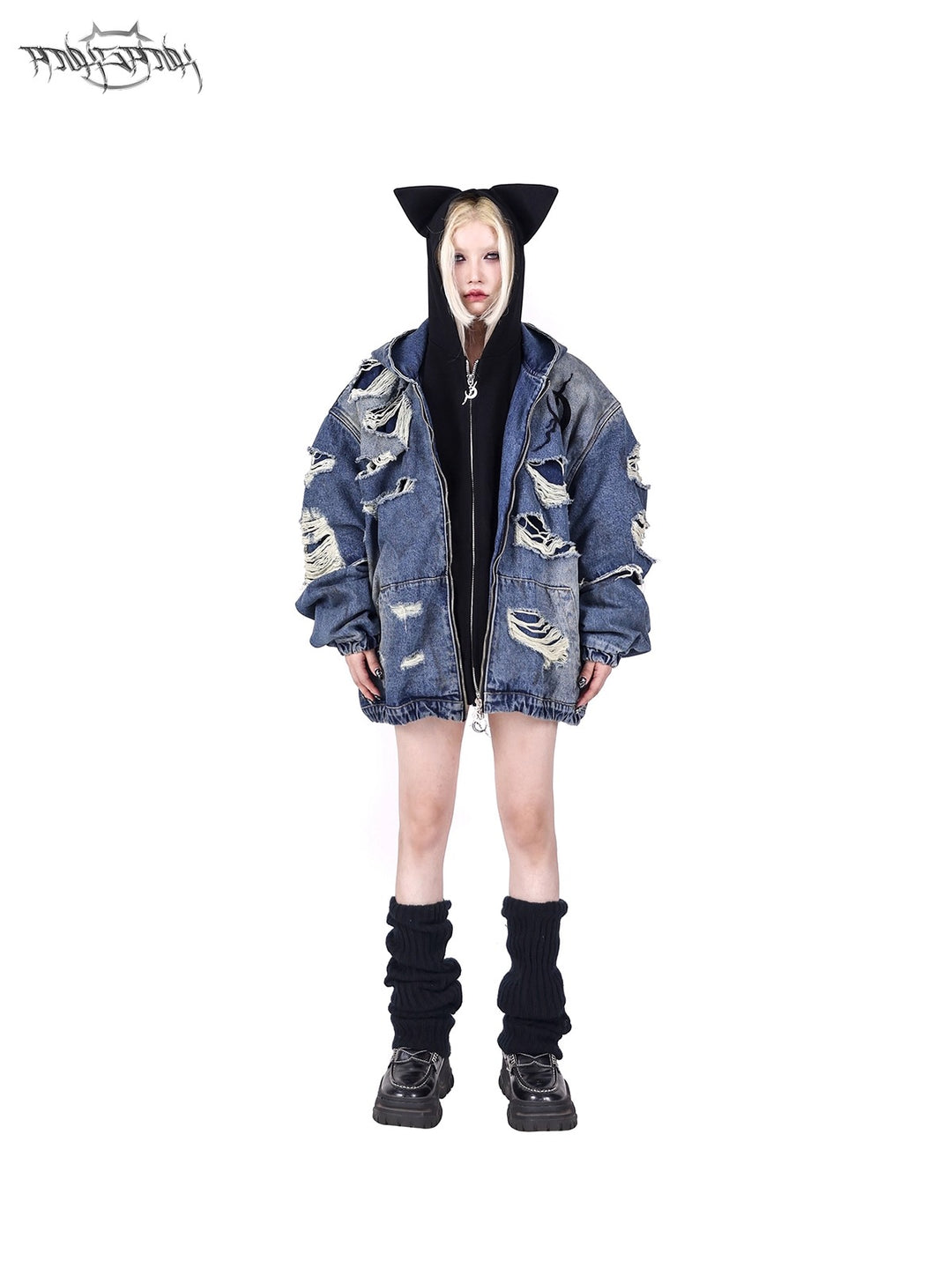 ELECTRIC MOON Double-Layer Distressed Denim Jacket