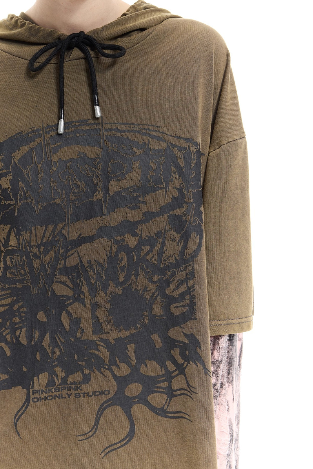 Y2K distressed loose hooded tee