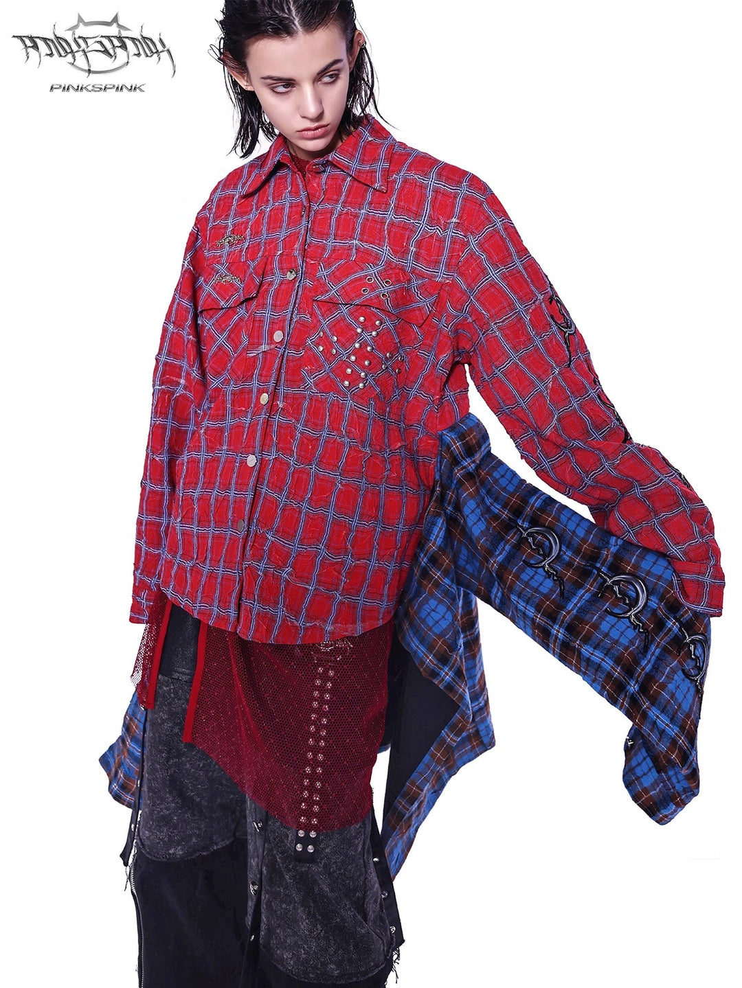 Y2K ONE-PIECE CHECKERED LONG SHIRT