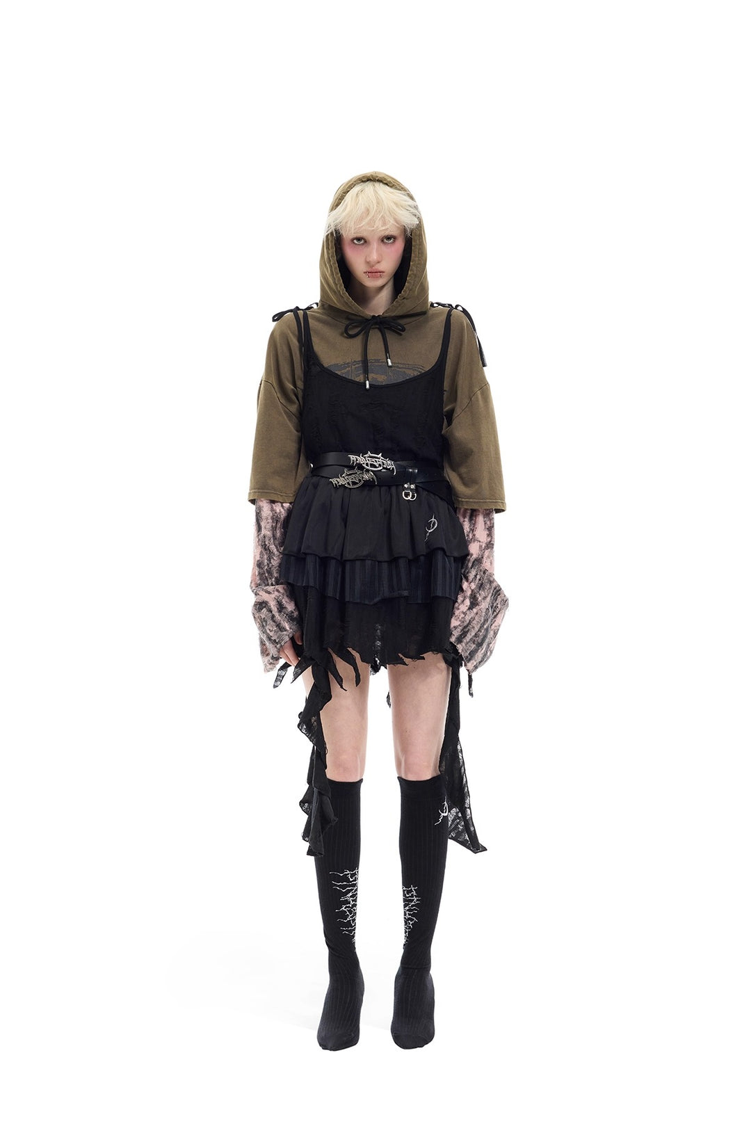 Y2K distressed loose hooded tee