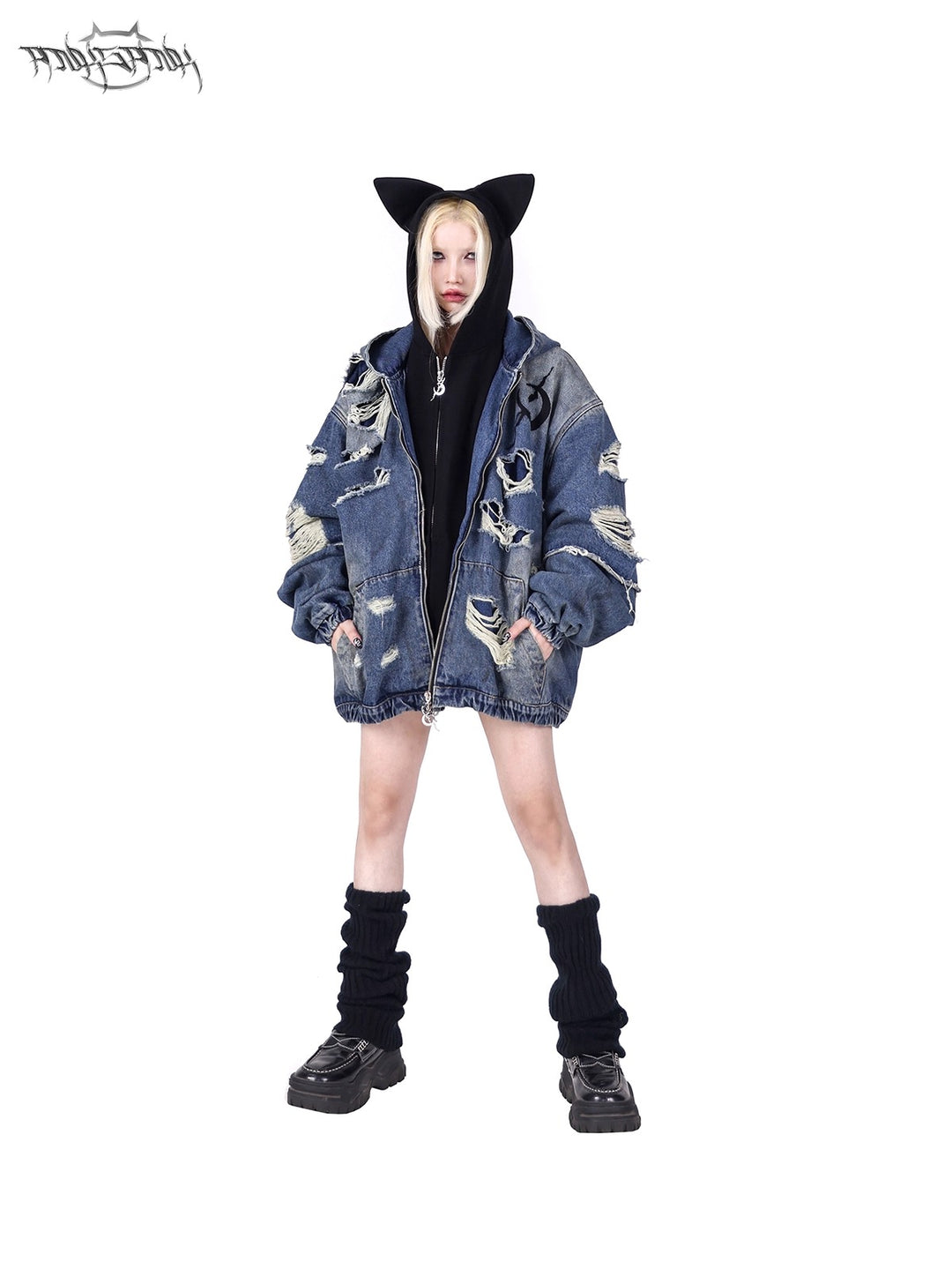 ELECTRIC MOON Double-Layer Distressed Denim Jacket