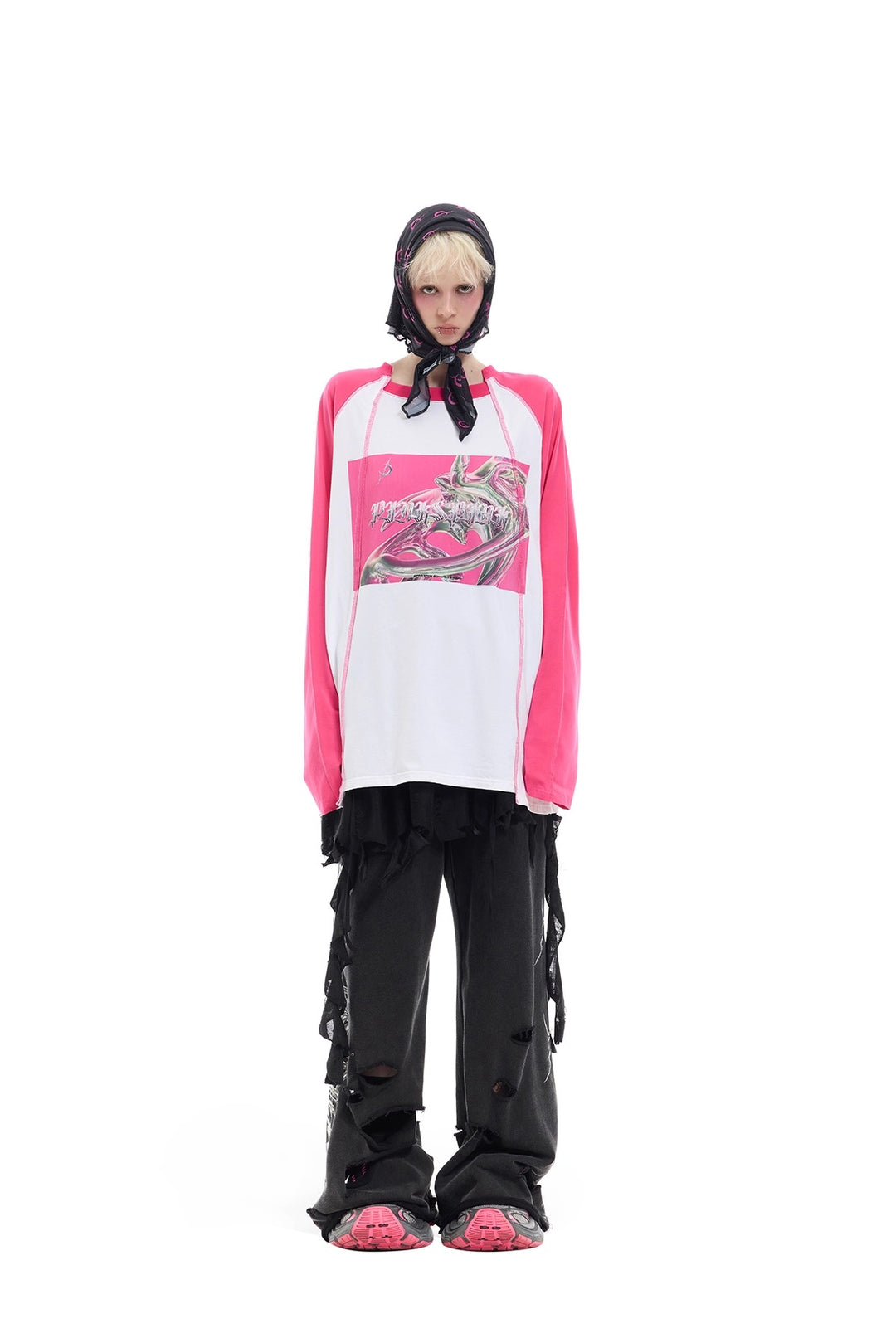 Y2K Future Print Splicing Raglan Loose Tee
