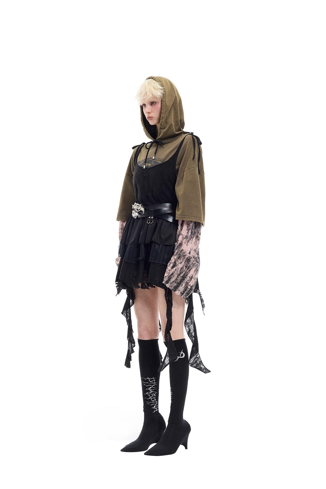 Y2K distressed loose hooded tee