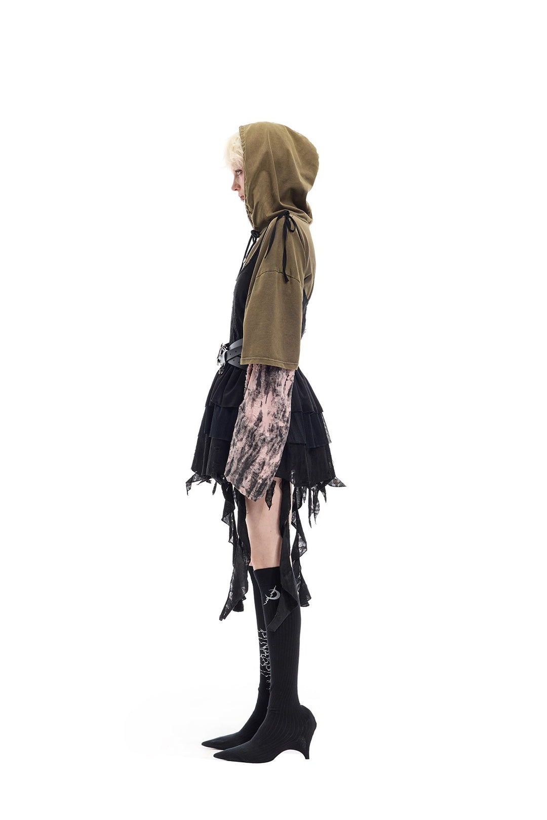 Y2K distressed loose hooded tee