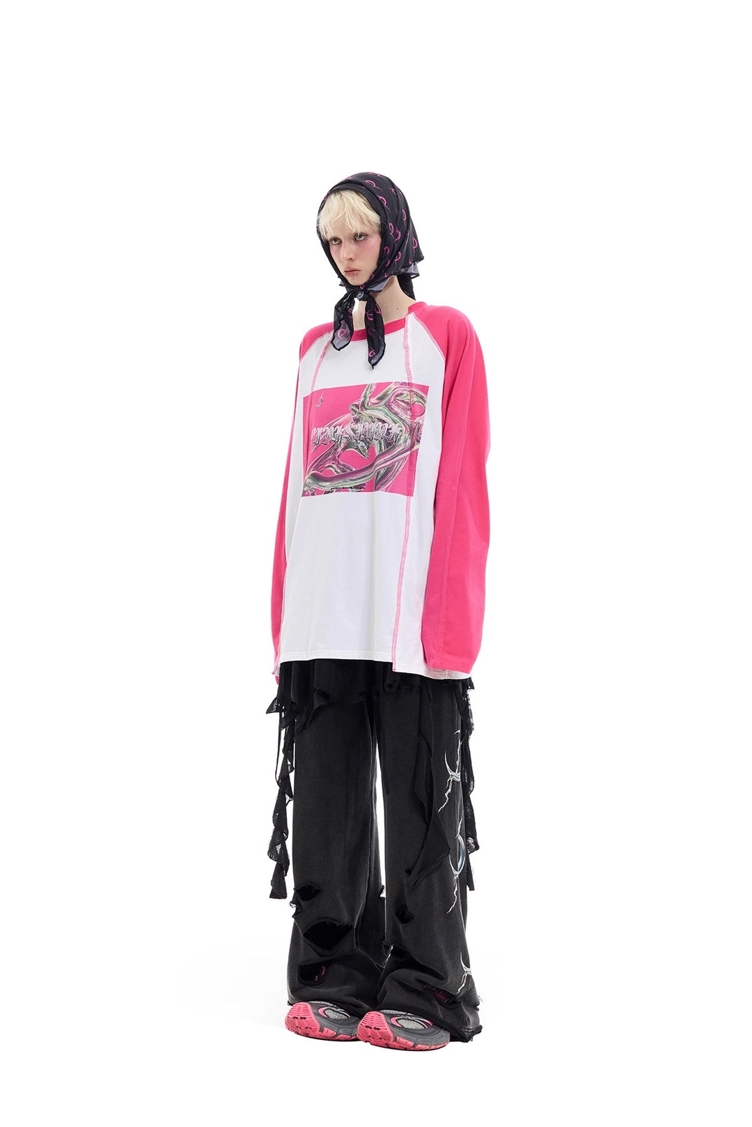 Y2K Future Print Splicing Raglan Loose Tee