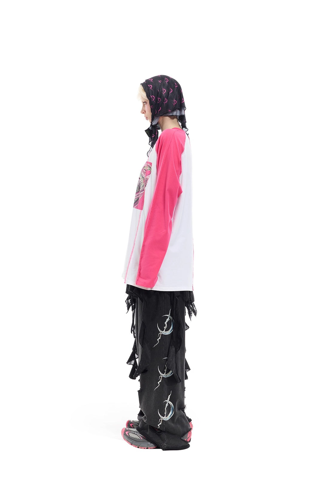 Y2K Future Print Splicing Raglan Loose Tee
