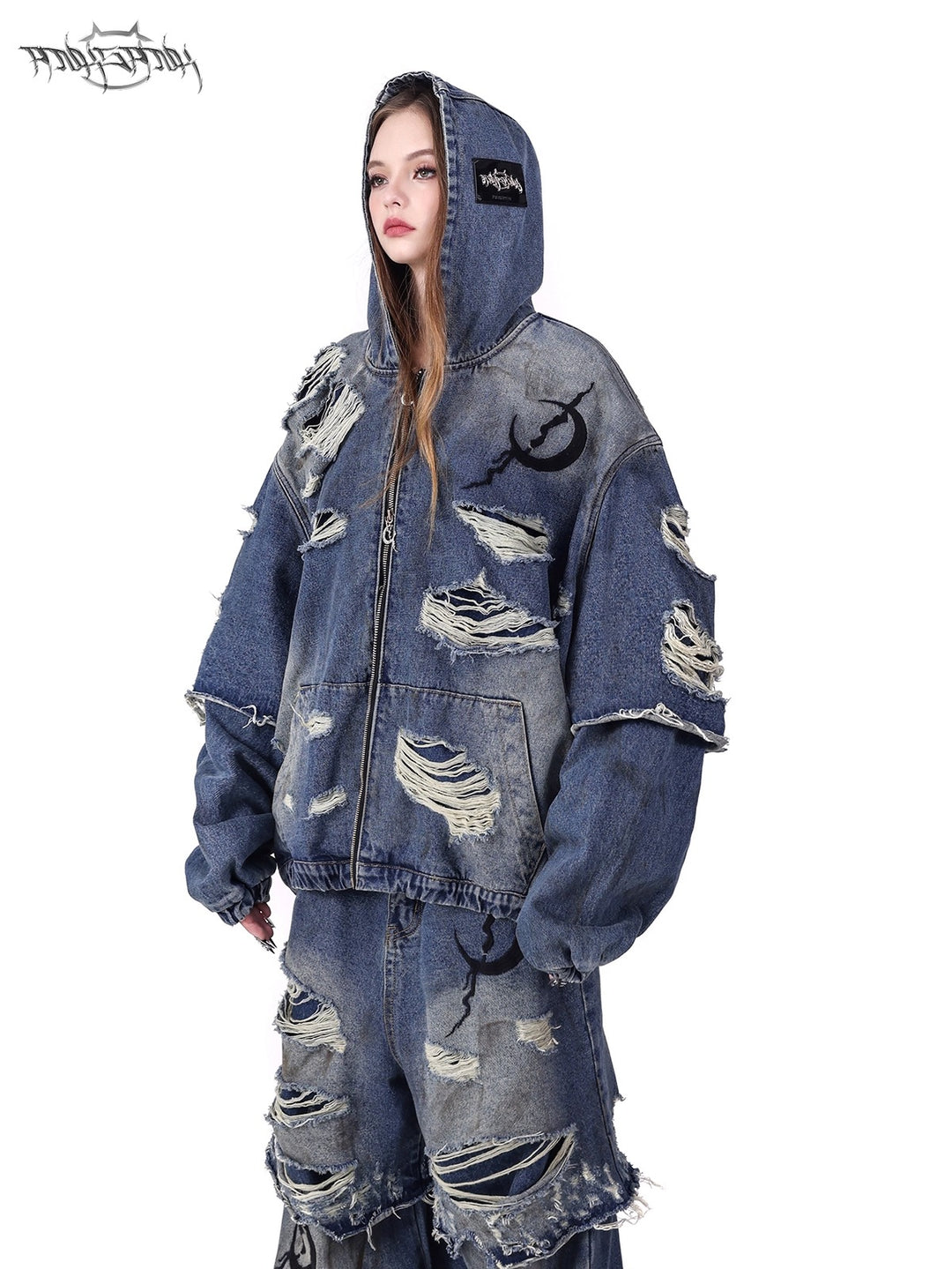 ELECTRIC MOON Double-Layer Distressed Denim Loose Jeans
