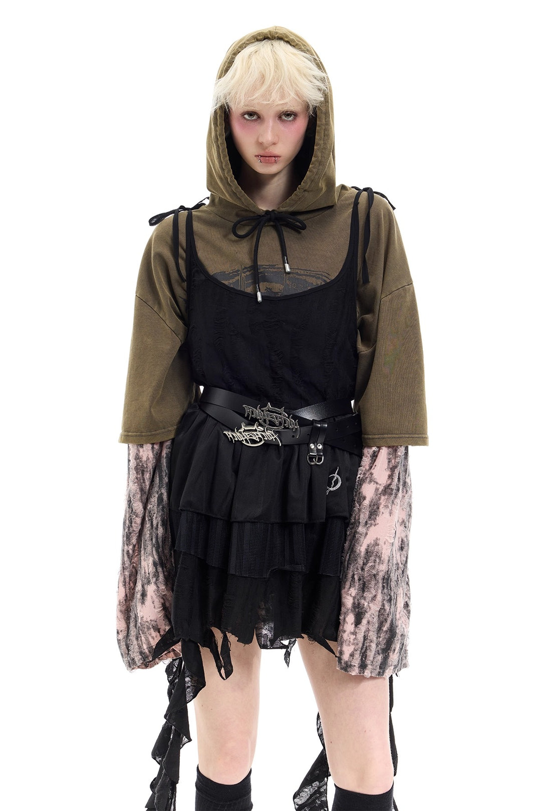 Y2K distressed loose hooded tee