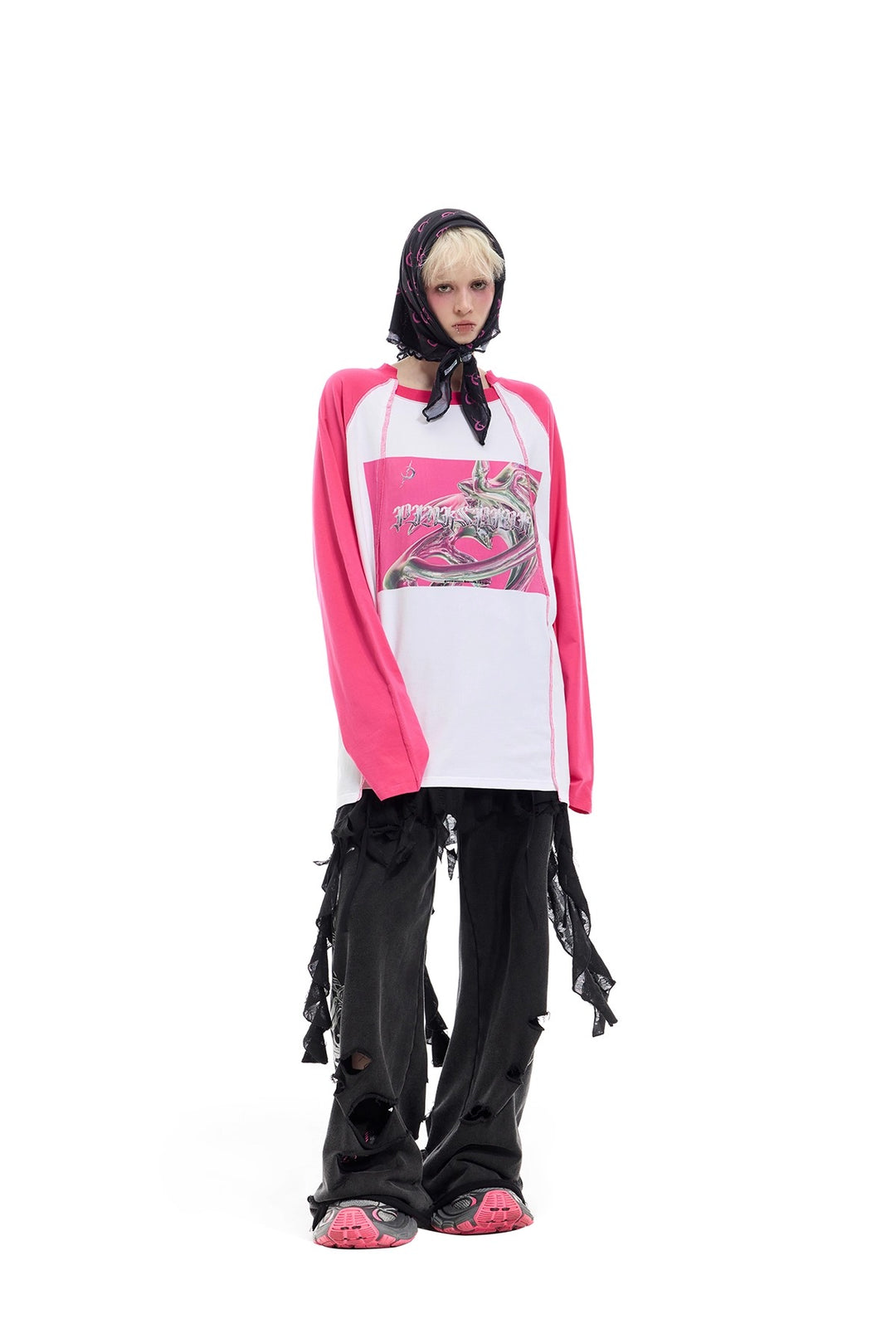 Y2K Future Print Splicing Raglan Loose Tee