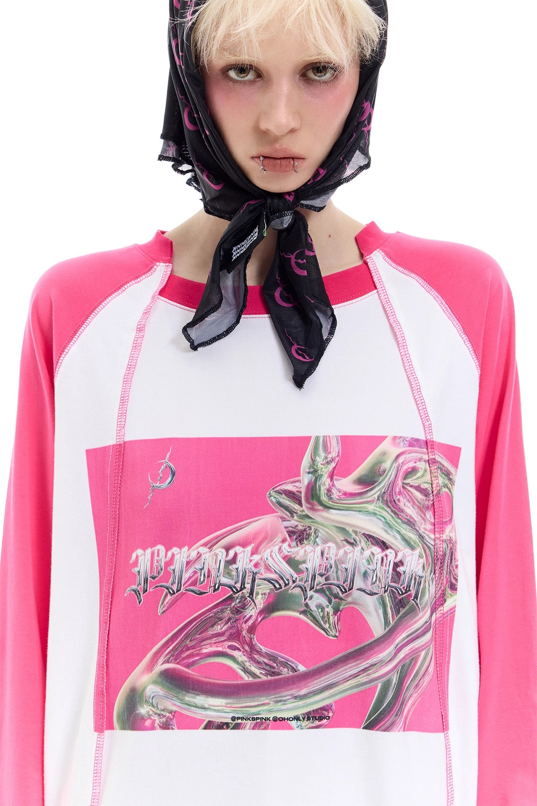 Y2K Future Print Splicing Raglan Loose Tee