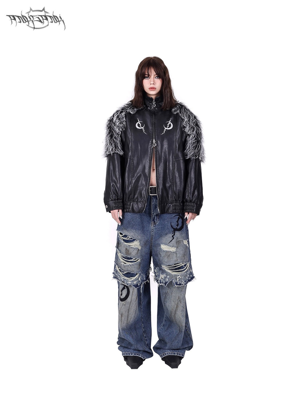 ELECTRIC MOON Double-Layer Distressed Denim Loose Jeans