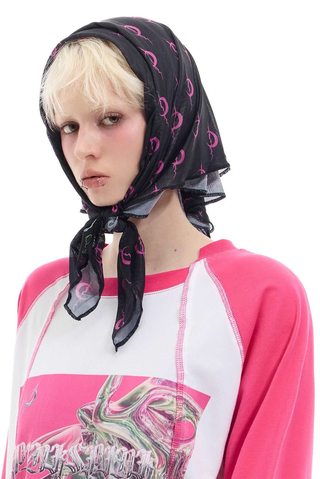 Y2K Future Print Splicing Raglan Loose Tee