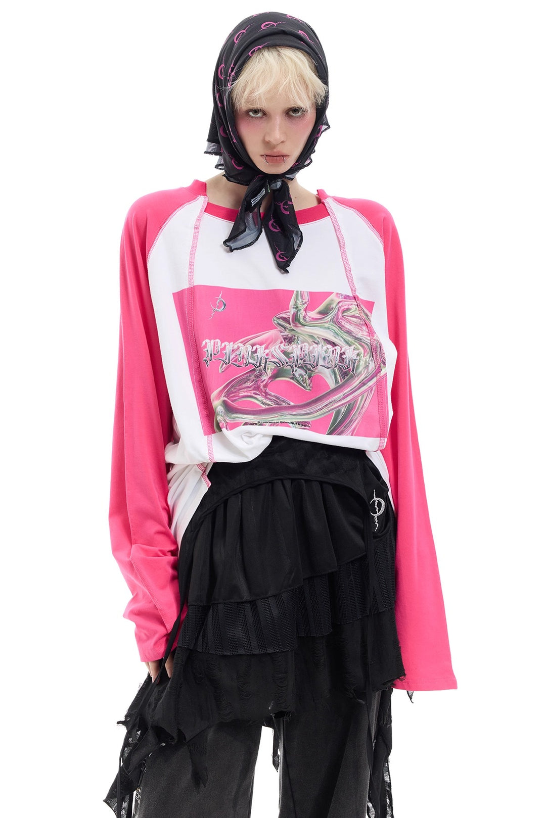 Y2K Future Print Splicing Raglan Loose Tee
