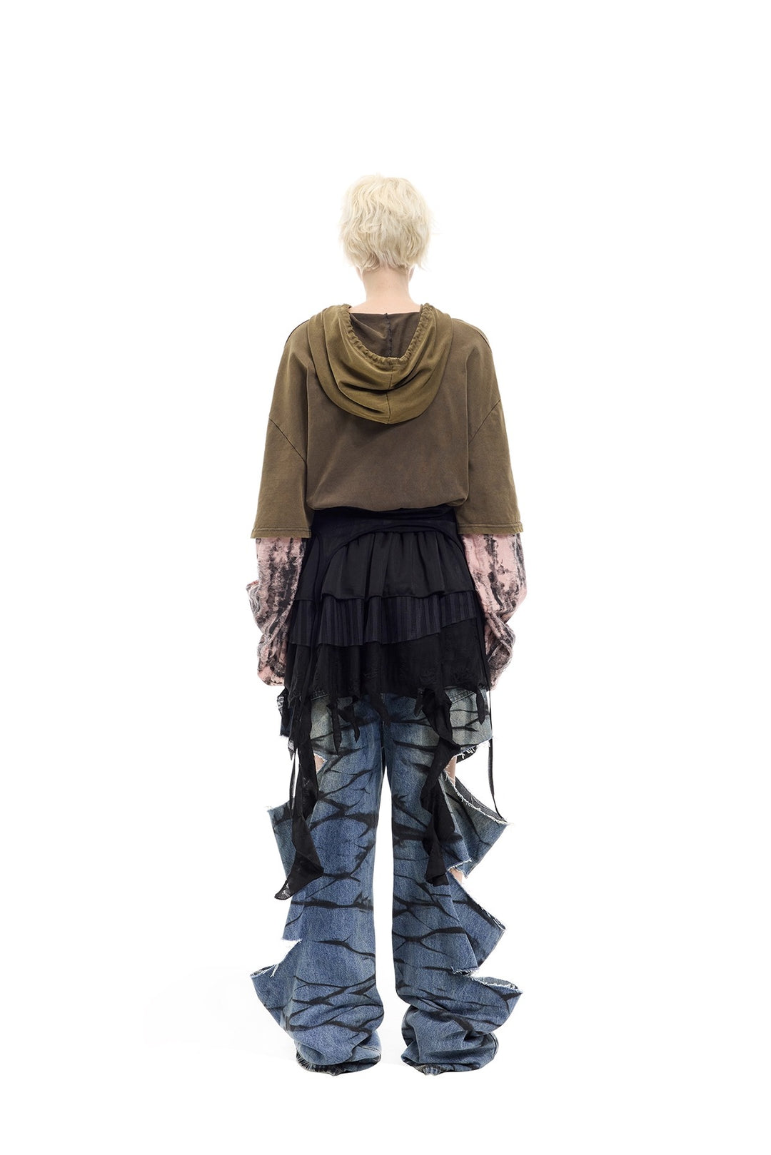 Y2K distressed loose hooded tee