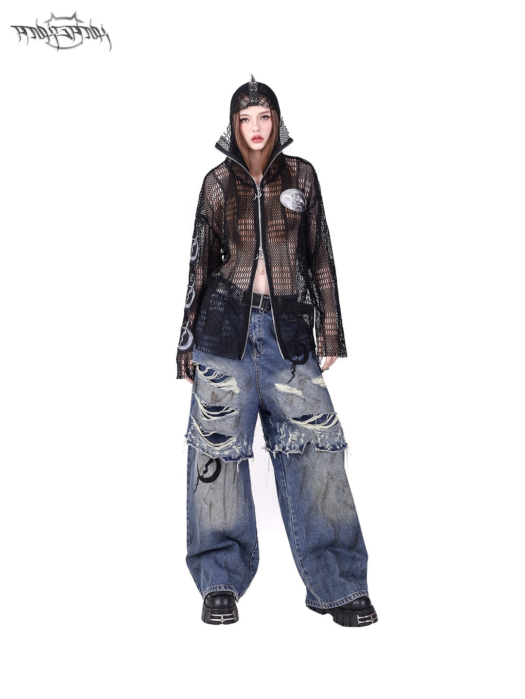 ELECTRIC MOON Double-Layer Distressed Denim Loose Jeans