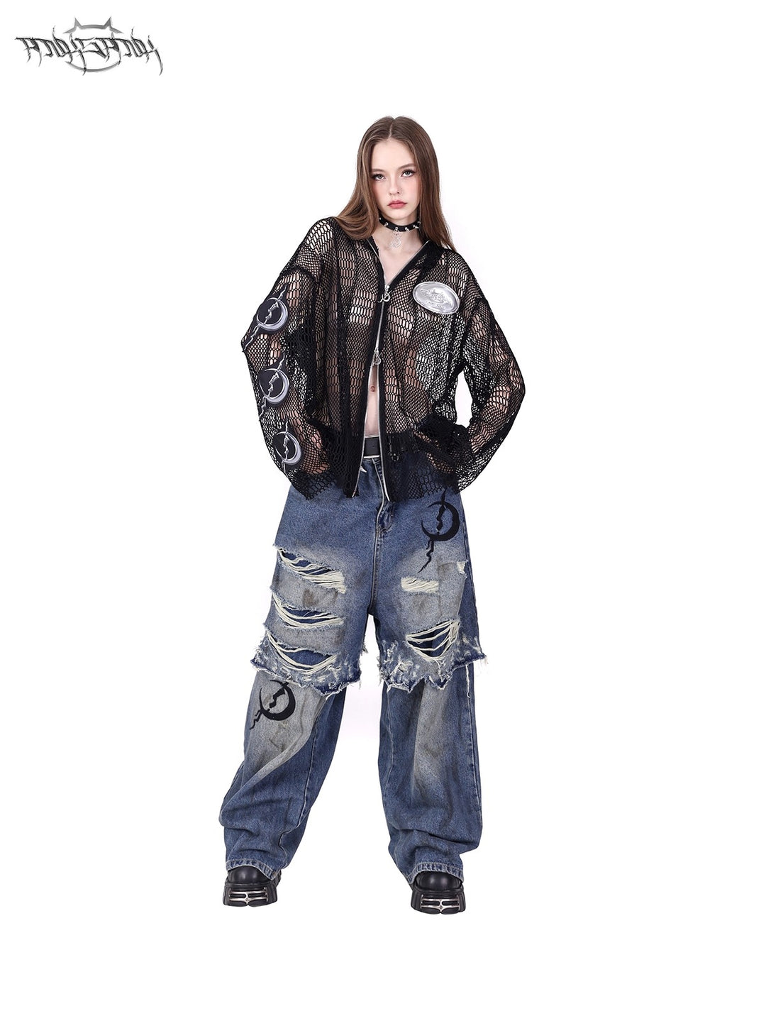 ELECTRIC MOON Double-Layer Distressed Denim Loose Jeans