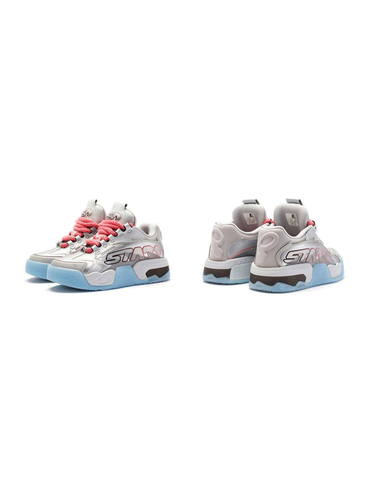 Silver-blue STARTER platform sneakers showing front and rear three-quarter views