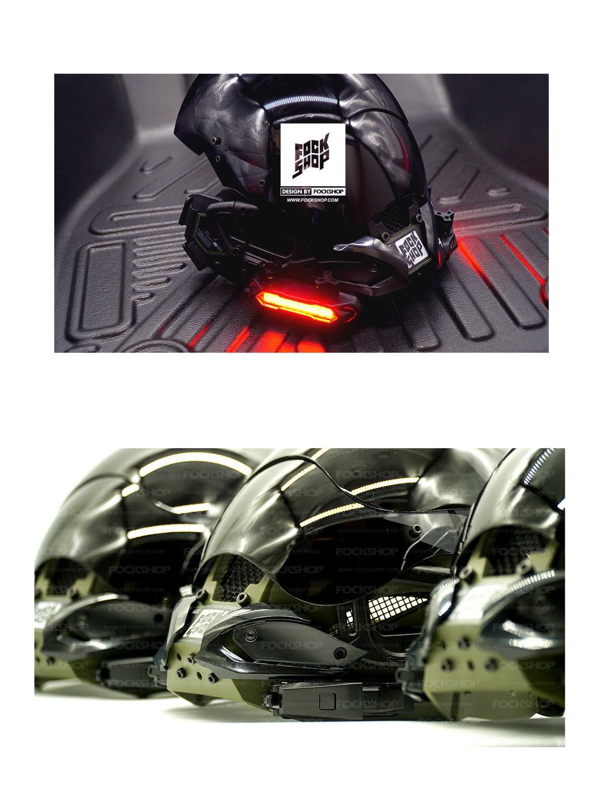 FOCKSHOP VOID illuminated tactical mask — red side light and army green shell and ventilation details