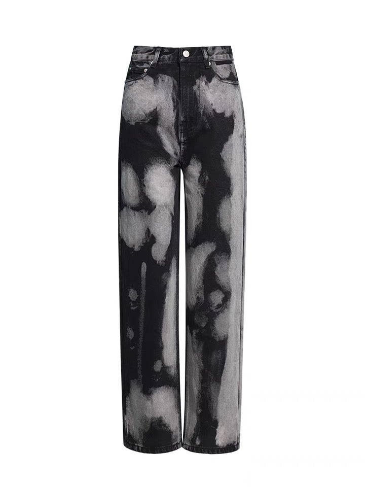 SHOWROOM PLUS SMOKY mottled-wash straight-leg jeans, product-only front
