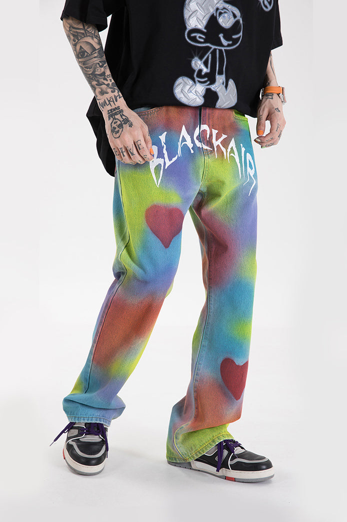 BLACKAIR INKJET LOVE GRAFFITI multicolor heart jeans, front on-body styling