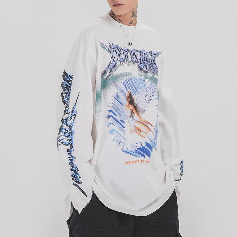 BLACKAIR FAIRY DUST winged-figure sweatshirt, white, close front outfit
