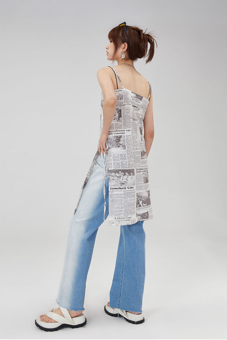 CLICK CHIC BLUE BEAM faded slit-detail jeans, side-back layered outfit