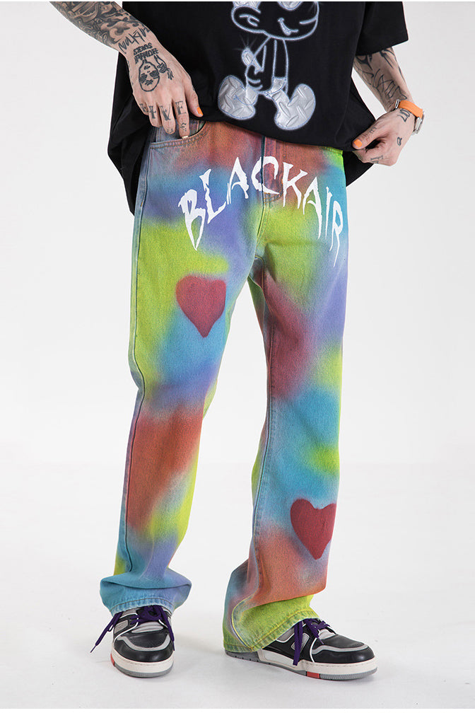 BLACKAIR INKJET LOVE GRAFFITI multicolor heart jeans, wide-stance front styling