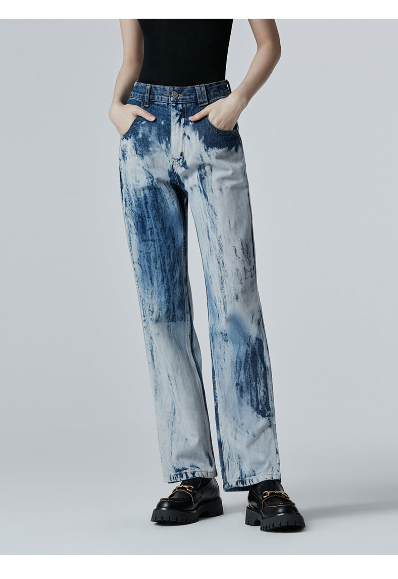SHOWROOM PLUS TSUNAMI washed straight-leg jeans, front waist-to-shoe view