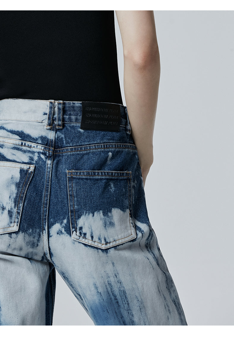 SHOWROOM PLUS TSUNAMI washed straight-leg jeans, back waistband label and pocket detail